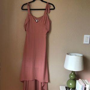 Blush High-Low Dress with Cute Tied Sleeves